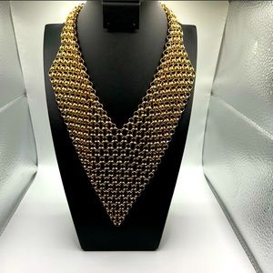 Large Gold Tone Metal Chain Statement Bib Necklace Chain Link Inspired